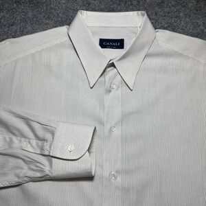 Canali Shirt Mens 16 41 White Striped Button Up Long Sleeve Dress Made in Italy
